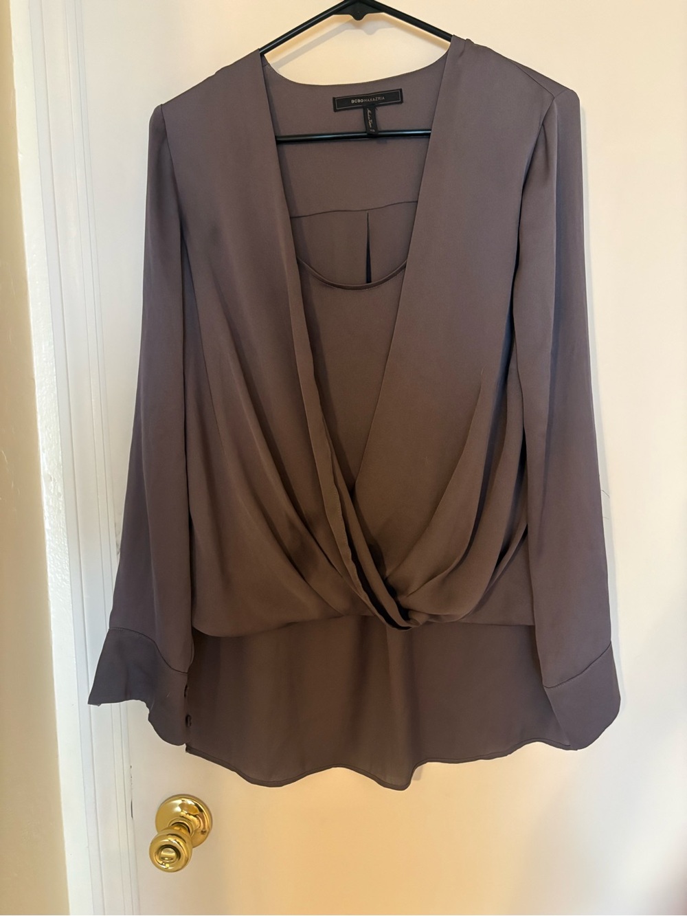 BCBGMaxAzria xs Mauve-Taupe Draped Wrap Blouse